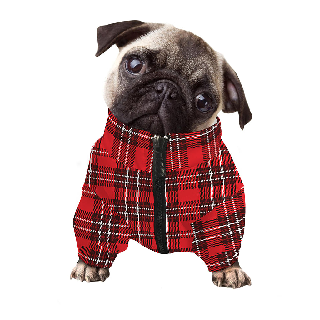 Red And White Tartan Pattern Print Dog Zip Up Jacket