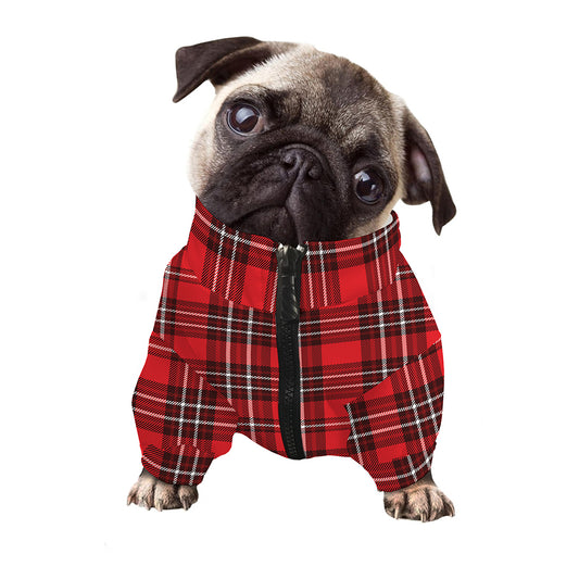 Red And White Tartan Pattern Print Dog Zip Up Jacket