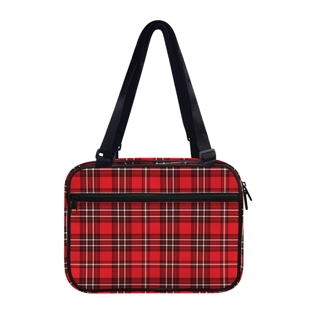 Red And White Tartan Pattern Print Double Strap Bible Bag