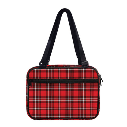Red And White Tartan Pattern Print Double Strap Bible Bag