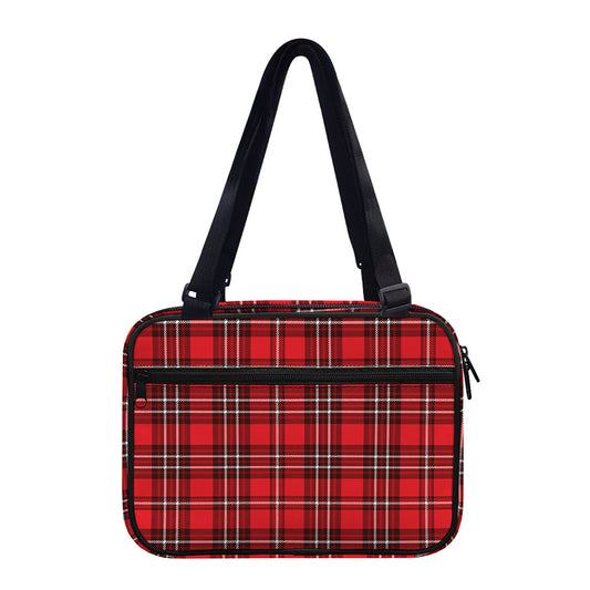 Red And White Tartan Pattern Print Double Strap Bible Bag