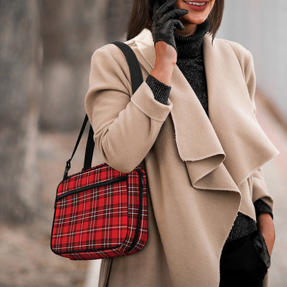 Red And White Tartan Pattern Print Double Strap Bible Bag