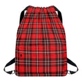Red And White Tartan Pattern Print Drawstring Backpack