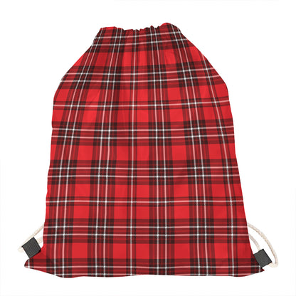 Red And White Tartan Pattern Print Drawstring Bag