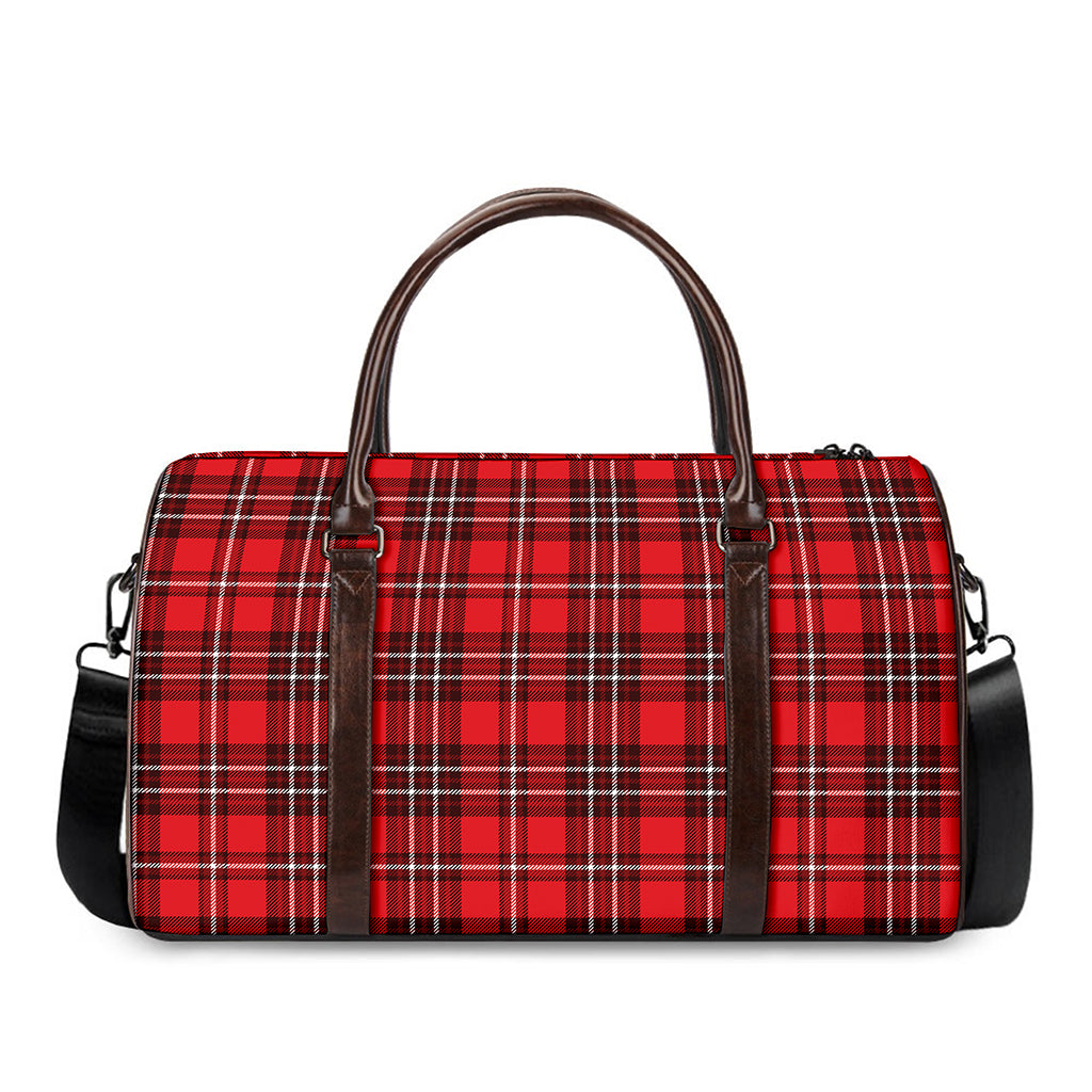 Red And White Tartan Pattern Print Duffle Bag