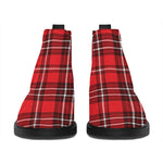 Red And White Tartan Pattern Print Flat Ankle Boots