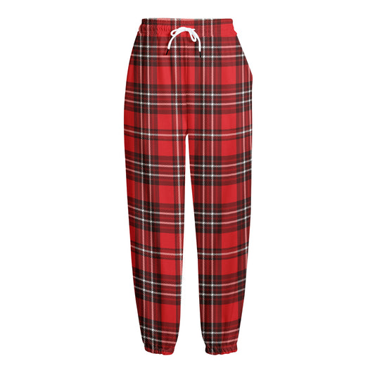 Red And White Tartan Pattern Print Fleece Lined Knit Pants