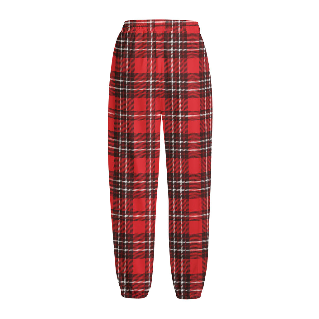 Red And White Tartan Pattern Print Fleece Lined Knit Pants