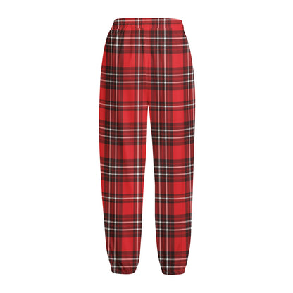 Red And White Tartan Pattern Print Fleece Lined Knit Pants