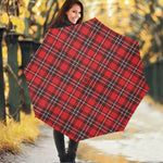 Red And White Tartan Pattern Print Foldable Umbrella
