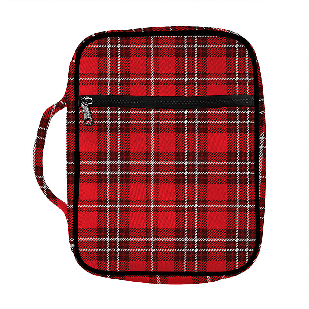Red And White Tartan Pattern Print Front Pocket Bible Bag