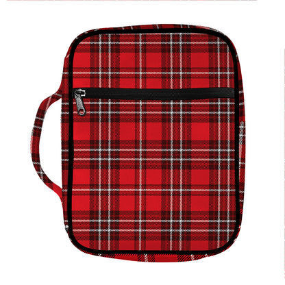 Red And White Tartan Pattern Print Front Pocket Bible Bag