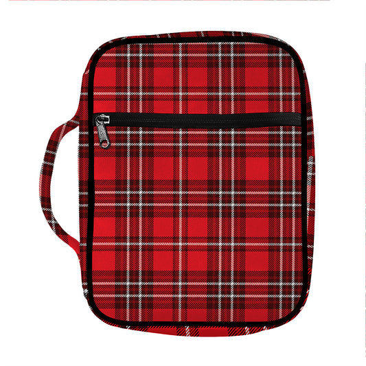 Red And White Tartan Pattern Print Front Pocket Bible Bag