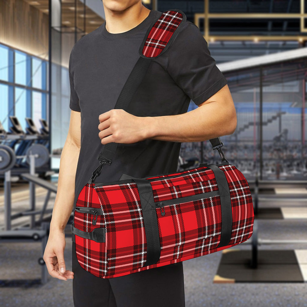 Red And White Tartan Pattern Print Gym Bag