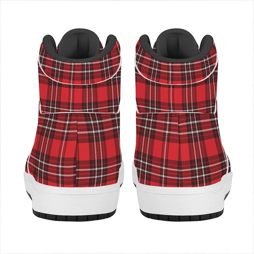 Red And White Tartan Pattern Print High Top Leather Sneakers