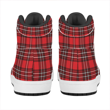 Red And White Tartan Pattern Print High Top Leather Sneakers