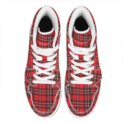 Red And White Tartan Pattern Print High Top Leather Sneakers