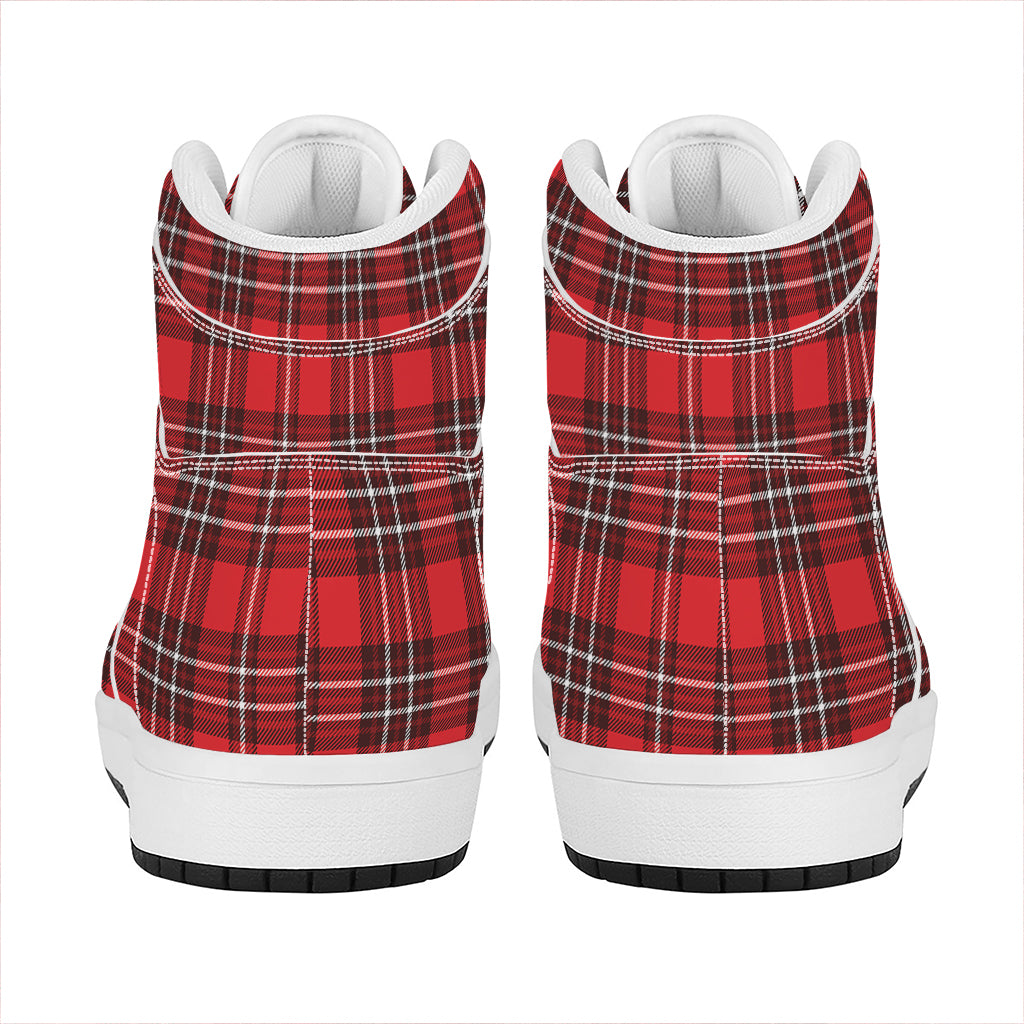Red And White Tartan Pattern Print High Top Leather Sneakers