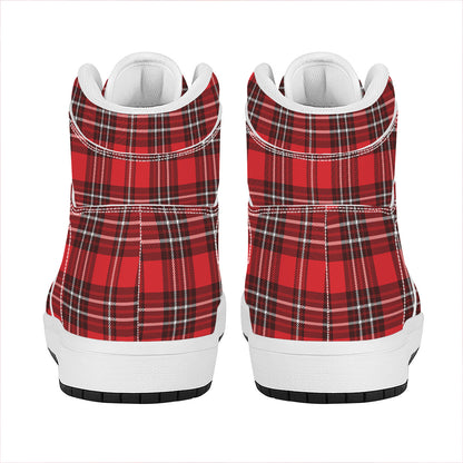 Red And White Tartan Pattern Print High Top Leather Sneakers