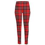 Red And White Tartan Pattern Print High-Waisted Pocket Leggings