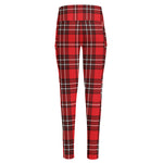 Red And White Tartan Pattern Print High-Waisted Pocket Leggings