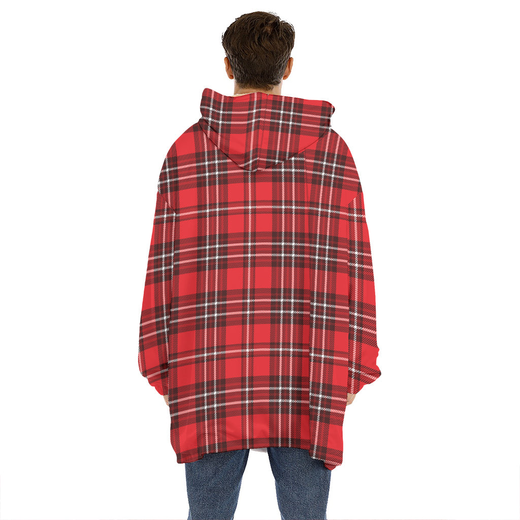 Red And White Tartan Pattern Print Hoodie Blanket