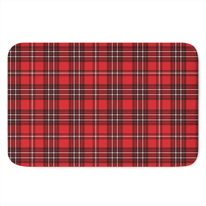 Red And White Tartan Pattern Print Indoor Door Mat