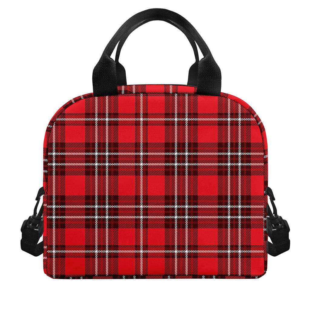 Red And White Tartan Pattern Print Insulated Lunch Bag