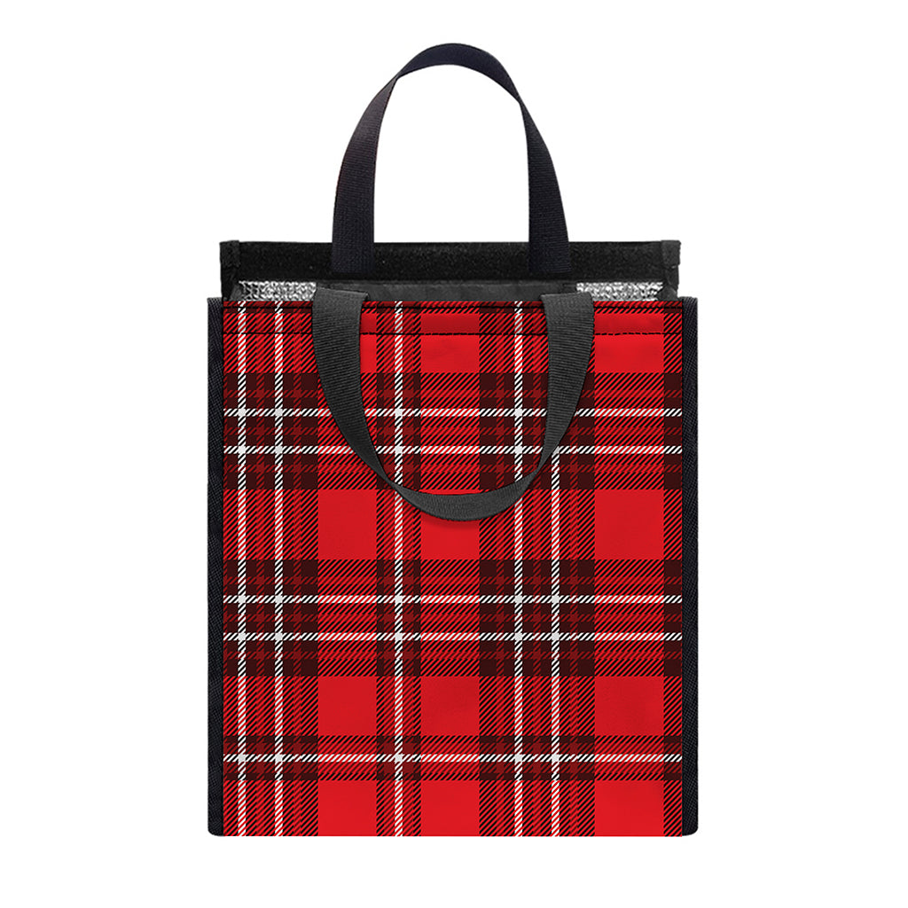Red And White Tartan Pattern Print Insulated Lunch Tote