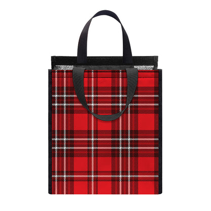 Red And White Tartan Pattern Print Insulated Lunch Tote