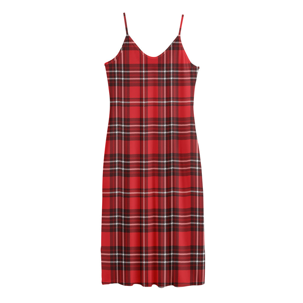 Red And White Tartan Pattern Print Jersey Midi Cami Dress