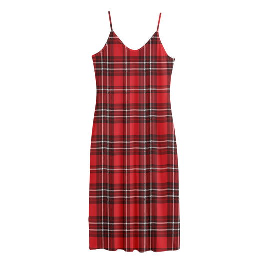 Red And White Tartan Pattern Print Jersey Midi Cami Dress