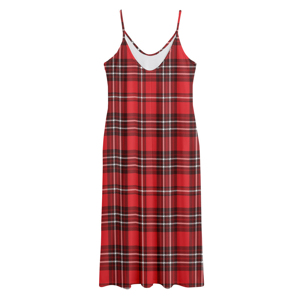 Red And White Tartan Pattern Print Jersey Midi Cami Dress