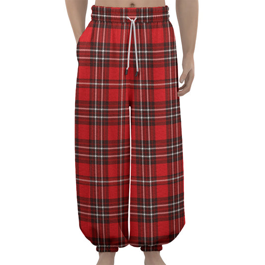 Red And White Tartan Pattern Print Lantern Pants