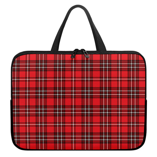 Red And White Tartan Pattern Print Laptop Sleeve With Handle