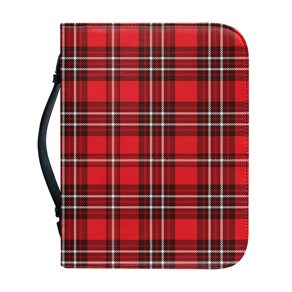 Red And White Tartan Pattern Print Leather Bible Cover