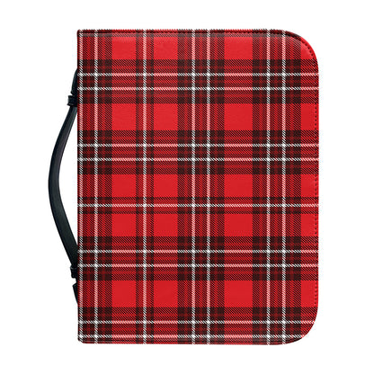 Red And White Tartan Pattern Print Leather Bible Cover