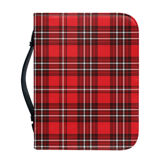 Red And White Tartan Pattern Print Leather Bible Cover