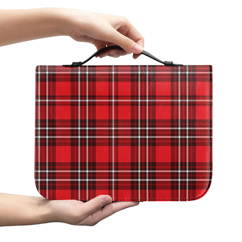 Red And White Tartan Pattern Print Leather Bible Cover