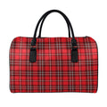 Red And White Tartan Pattern Print Leather Duffel Bag