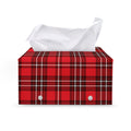 Red And White Tartan Pattern Print Leather Tissue Box Cover