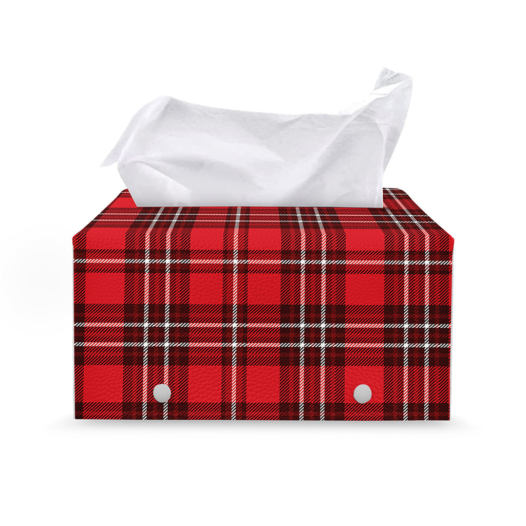 Red And White Tartan Pattern Print Leather Tissue Box Cover