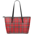 Red And White Tartan Pattern Print Leather Tote Bag With Zipper