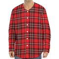 Red And White Tartan Pattern Print Long Sleeve Baseball Jersey