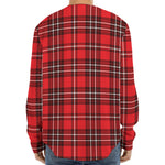 Red And White Tartan Pattern Print Long Sleeve Baseball Jersey