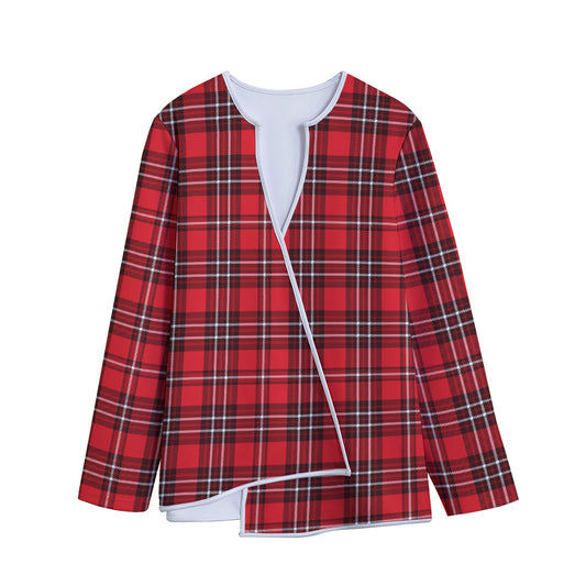 Red And White Tartan Pattern Print Long Sleeve Short Coat