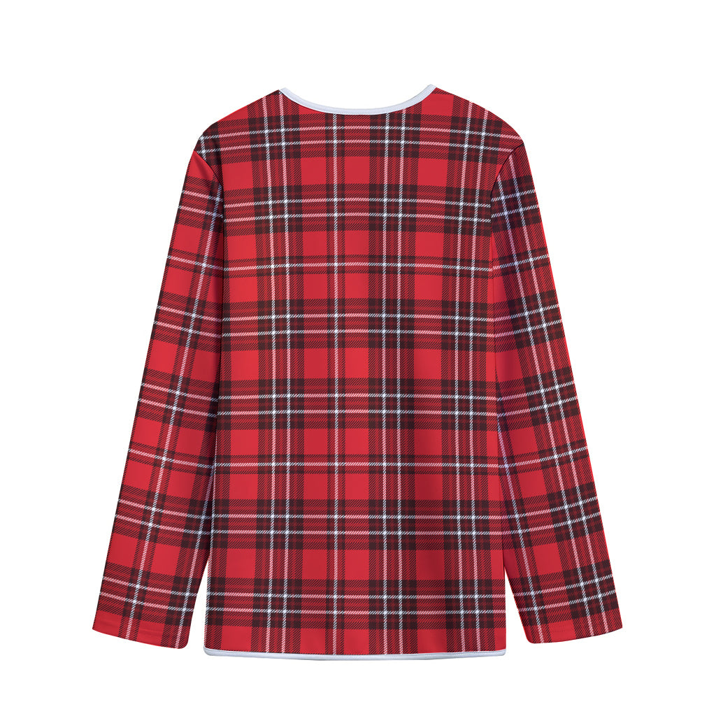 Red And White Tartan Pattern Print Long Sleeve Short Coat