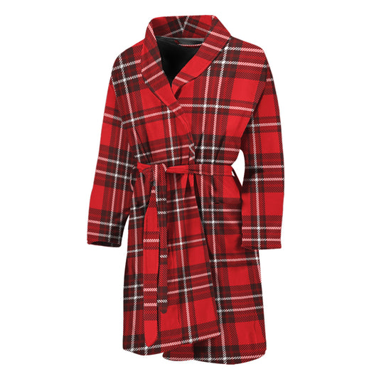 Red And White Tartan Pattern Print Men's Bathrobe