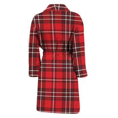 Red And White Tartan Pattern Print Men's Bathrobe
