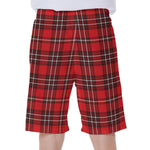 Red And White Tartan Pattern Print Men's Beach Shorts
